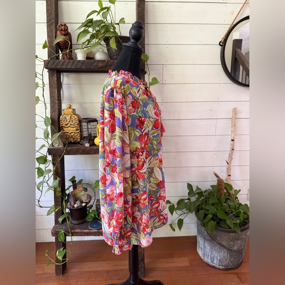 Belle by Kim Gravel: Vibrant Floral Blouse with Tassel Detail - Picture 10 of 17